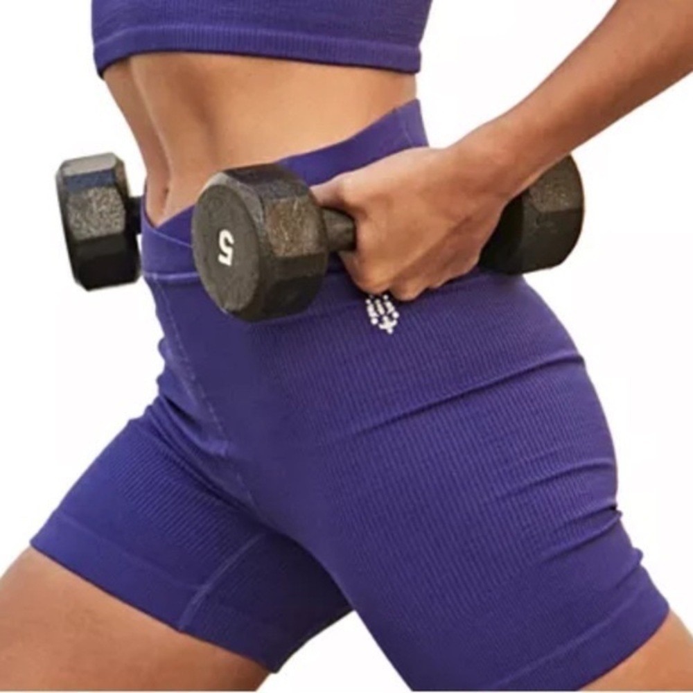 Free People Ribbed High Waist‎ Biker Shorts Periwinkle Seamless Activewear
